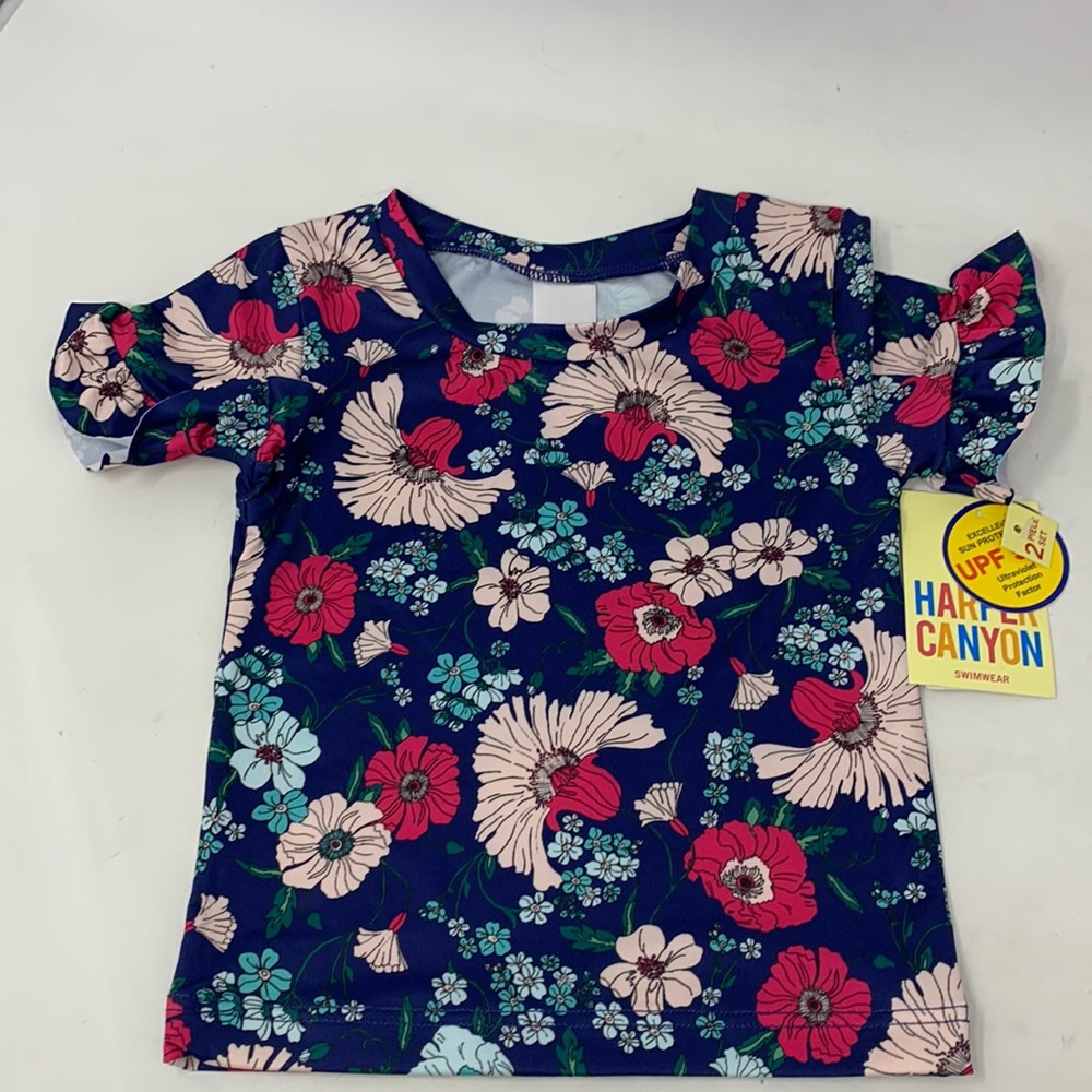 Harper Canyon Girls Floral Rash Guard Swim Top UPF 50+ Sun Protection Size 4 NWT